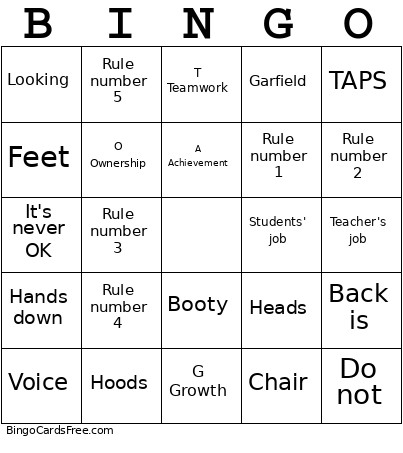 Class Expectations Bingo Card