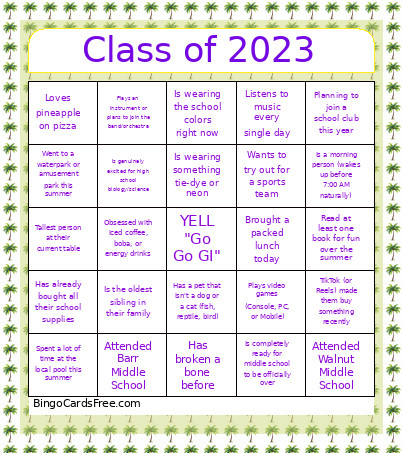 Class Of 2023 Bingo Card