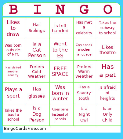 Class Of 2031 Orientation Bingo Card