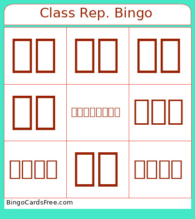 Class Rep. Bingo Card