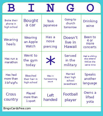 Class Reunion Bingo Card