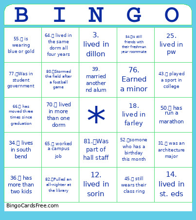 Class Reunion Bingo Card
