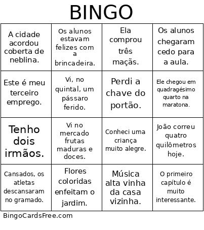 Classes Gramaticais Bingo Card