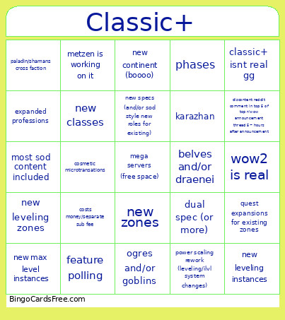 Classic+ Bingo Card