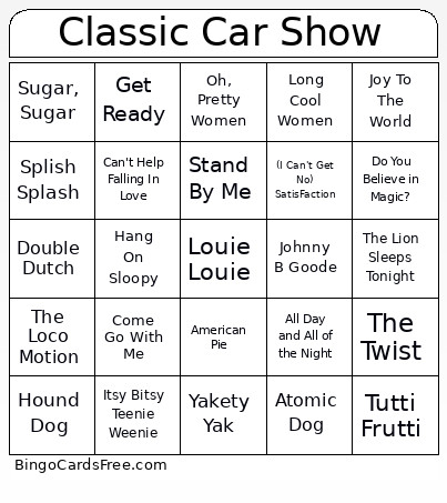Classic Car Show Bingo Card