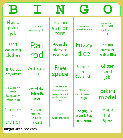 Classic Car Show Bingo Card