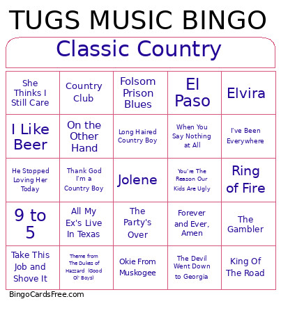Classic Country Bingo Card 2