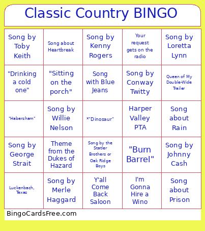 Classic Country Bingo Card