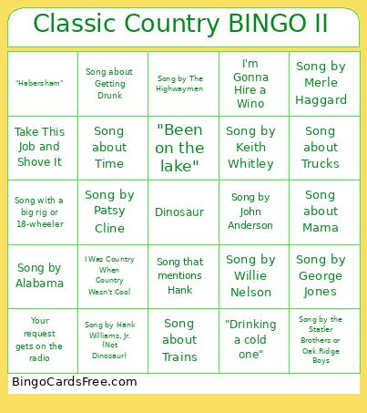 Classic Country II Bingo Card