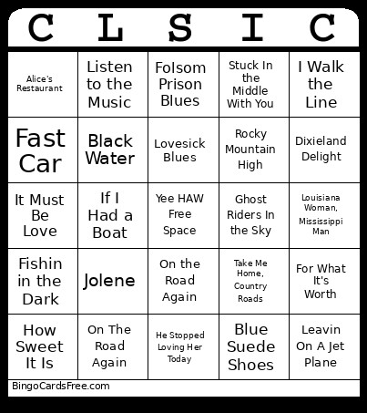 Classic Country Music Bingo Card