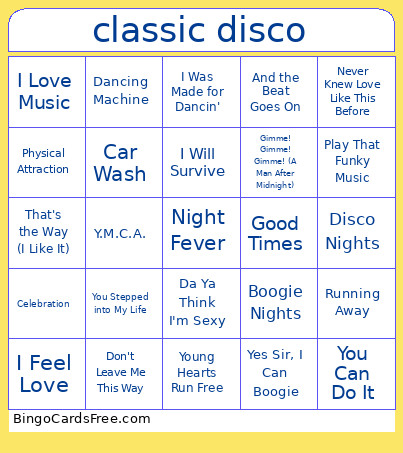Classic Disco Bingo Card