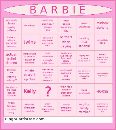 Classic Era Animated Barbie Movies Bingo Card