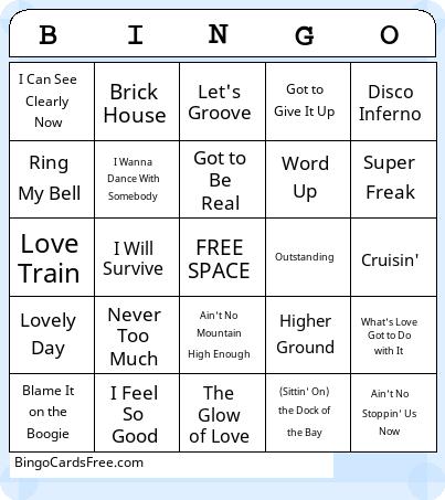 Classic Hits 1960-1980 Music Bingo