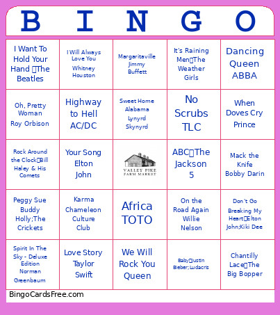 Classic Hits Bingo Card