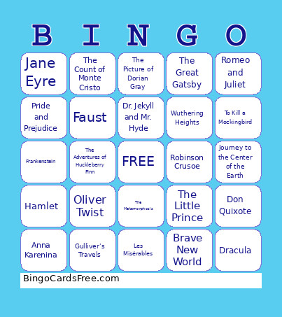 Classic Literature Bingo Card