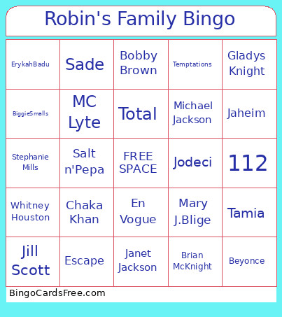 Classic R & B And Rap Bingo Card
