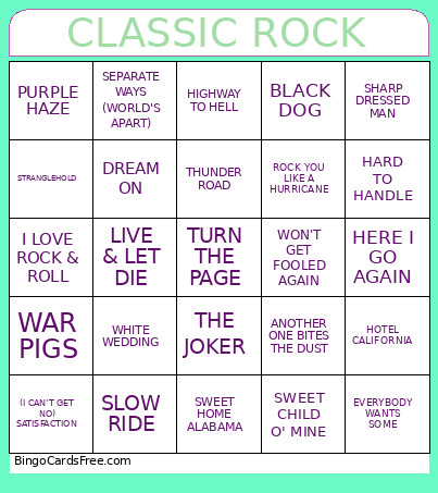 CLASSIC ROCK Bingo Card