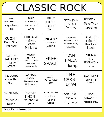 CLASSIC ROCK Bingo Card