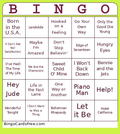 Classic Rock Bingo
