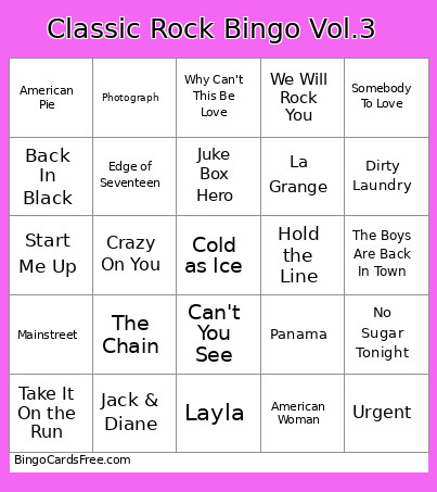Classic Rock Vol.3 Bingo Card