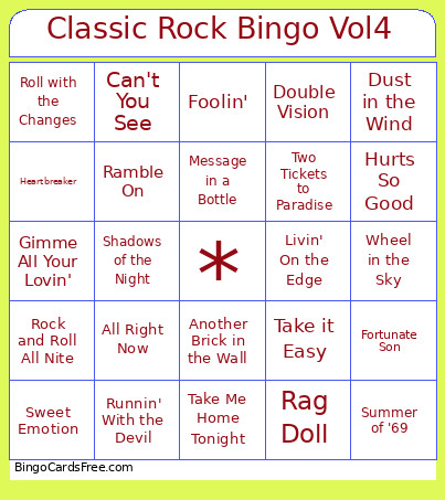 Classic Rock Vol4 Bingo Card