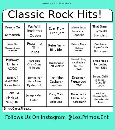 Classic Rock Hits! Bingo Card