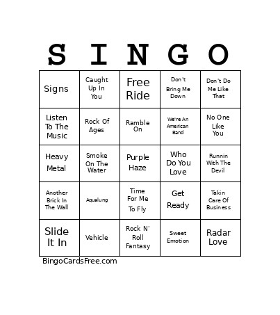 Classic Rock V01 Bingo Card