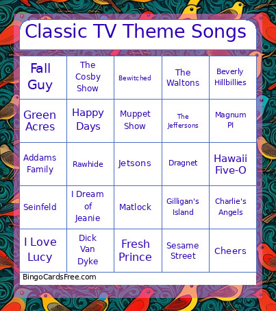 Classic TV Theme Songs Bingo Card