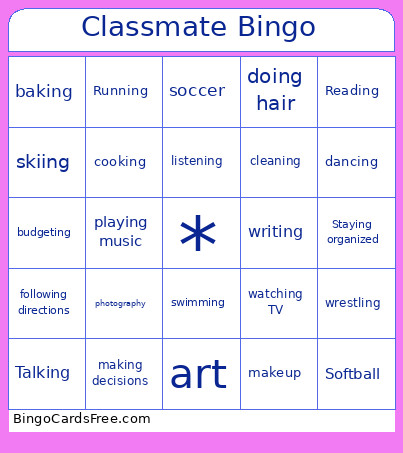 Classmate Bingo Card