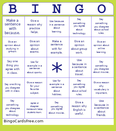Classroom Discussion Bingo Card