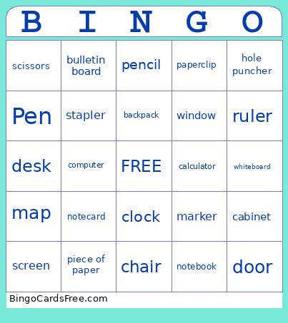 Classroom Items Bingo