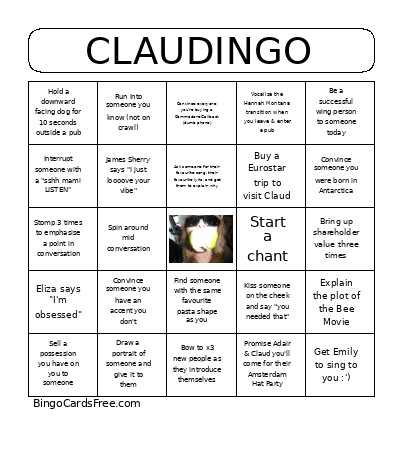 Claude's Leaving Bingo Card