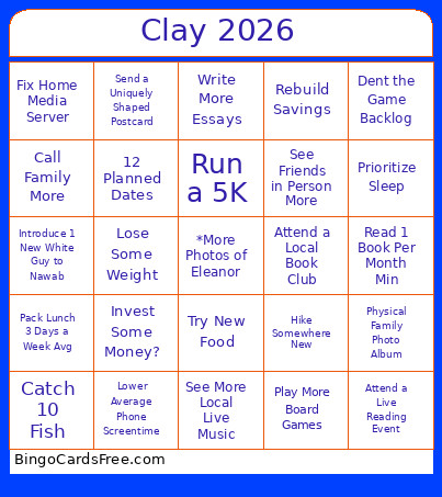 Clay 2026 Bingo Card
