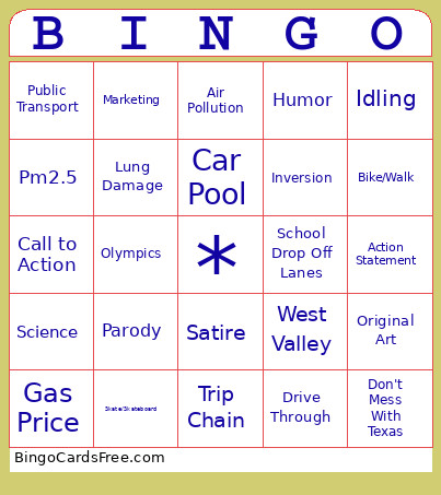 Clean Air Bingo Card