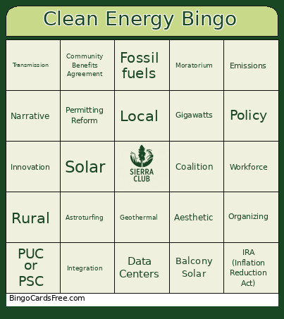 Clean Energy Bingo Card