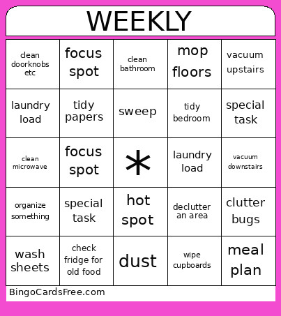 Cleaning Bingo Card