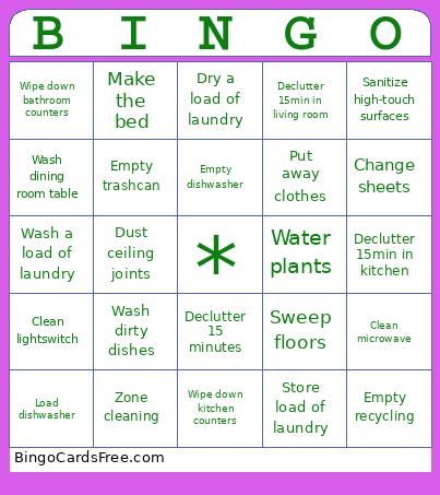 Cleaning Bingo Card
