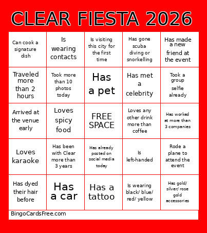 CLEAR FIESTA 2026 Bingo Card