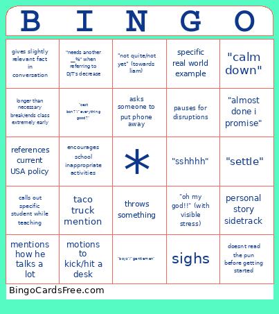 CLENDEN’S CLASS Bingo Card