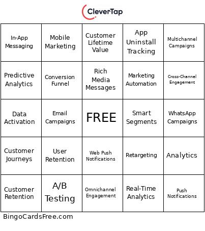 CleverTap 8/27 Event Bingo Card