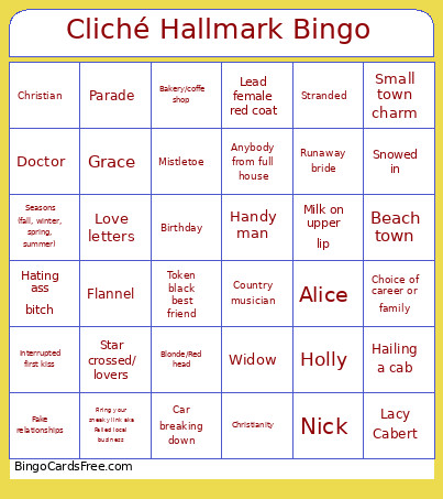 Cliché Hallmark Bingo Card