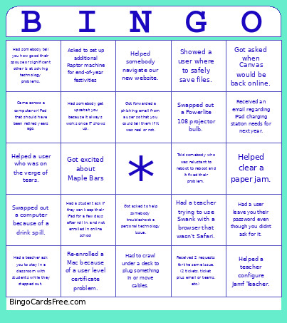 Client Services 1 Bingo Card