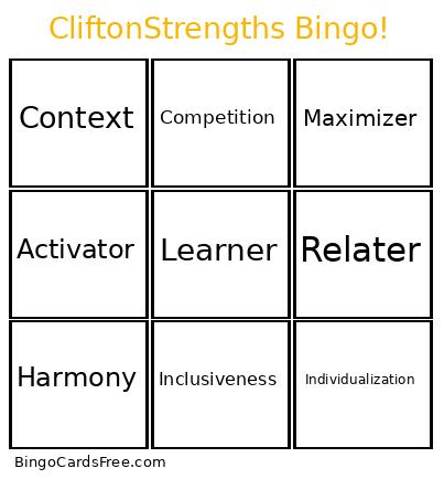 CliftonStrengths ! Bingo Card