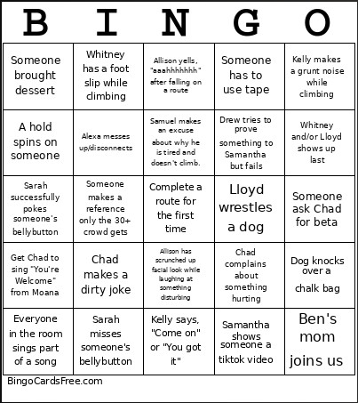Climbing Bingo Card