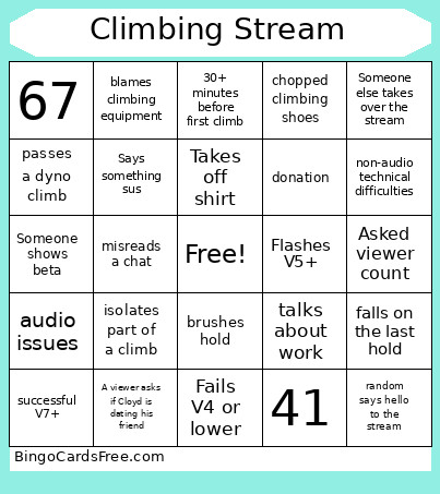 Climbing Stream Bingo Card