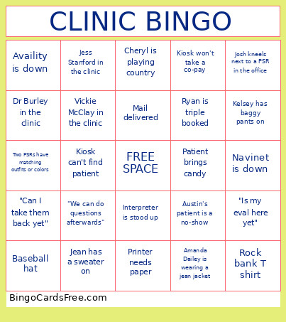 CLINIC Bingo Card