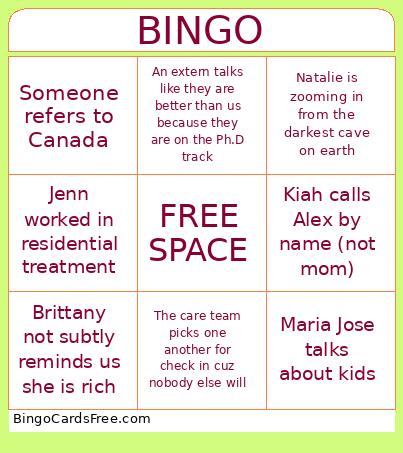 Clinical Supervision Bingo Card