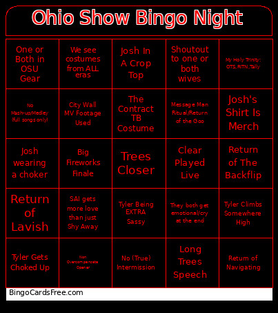 Clique Night: Ohio Show Edition Bingo Card