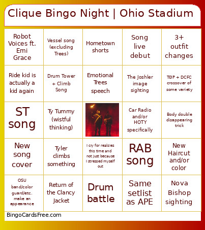 Clique Night | Ohio Stadium Bingo Card