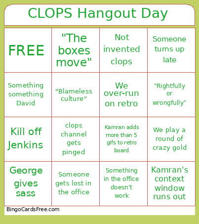 Clops Hangout Day Bingo Card